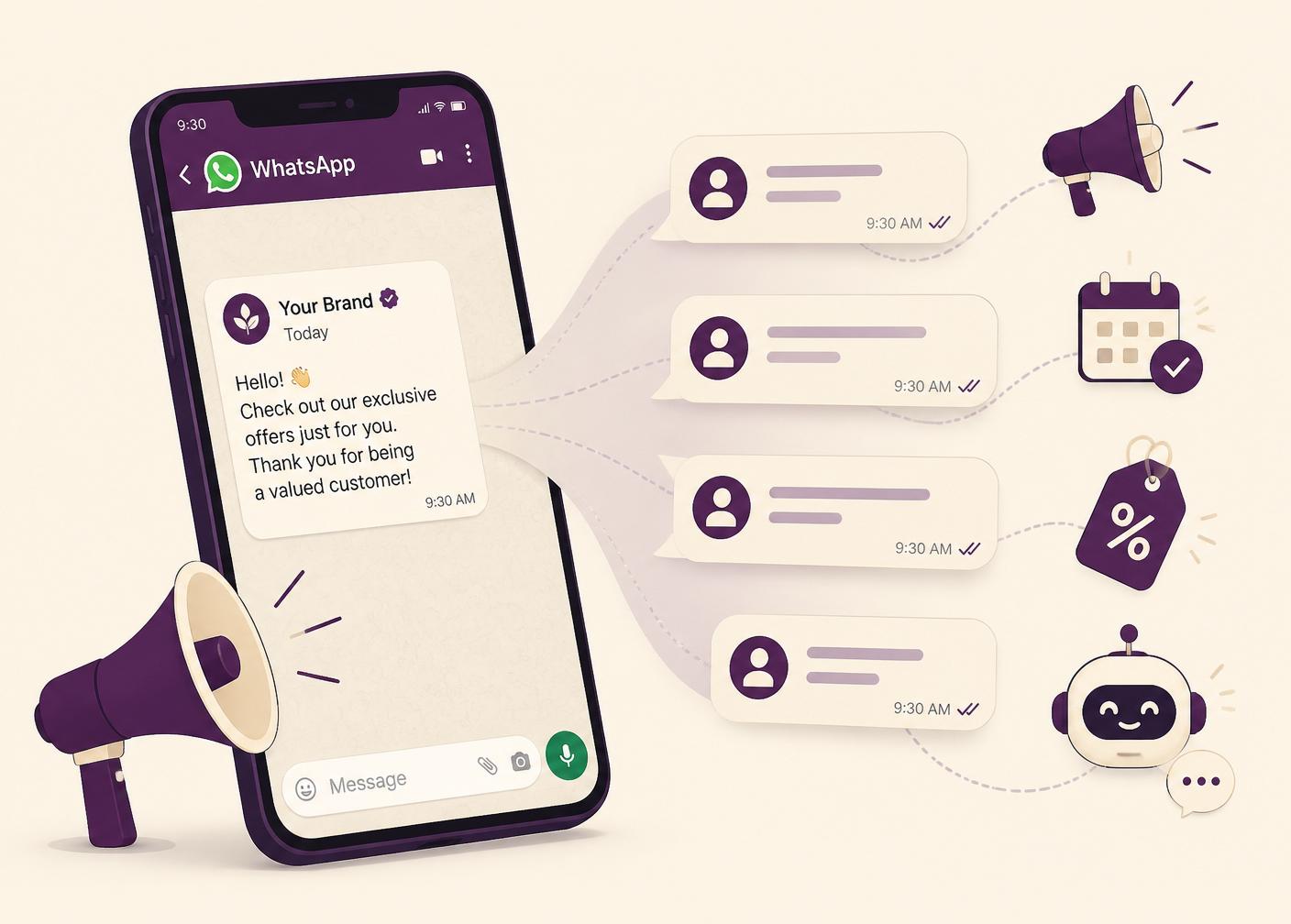 WhatsApp disparando campanhas, lembretes e automações