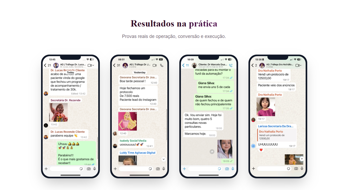 Resultados reais de clientes no WhatsApp mostrando vendas e conversões